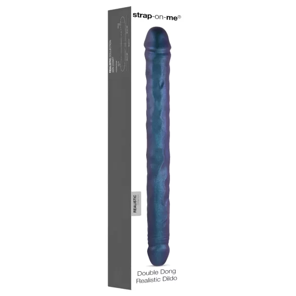 Strap-on-me - dvojité dildo - modrý metalický