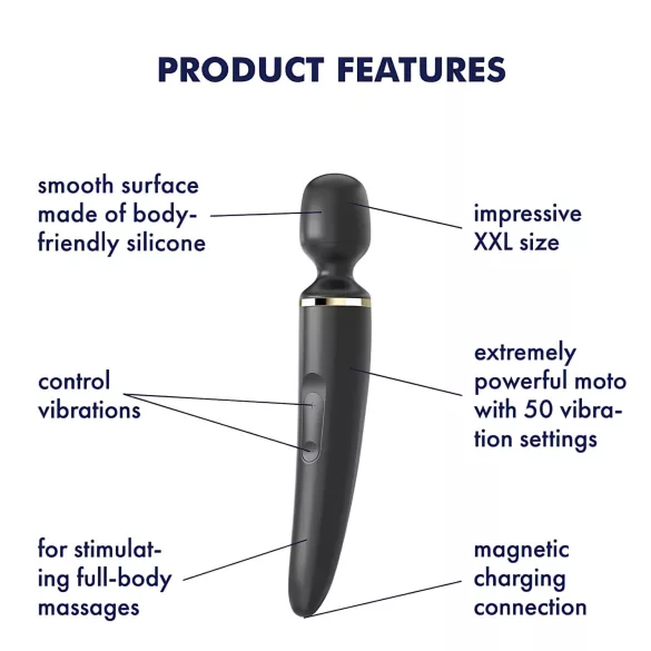 Satisfyer Wand-er Woman - masážní vibrátor - voděodolný - černý