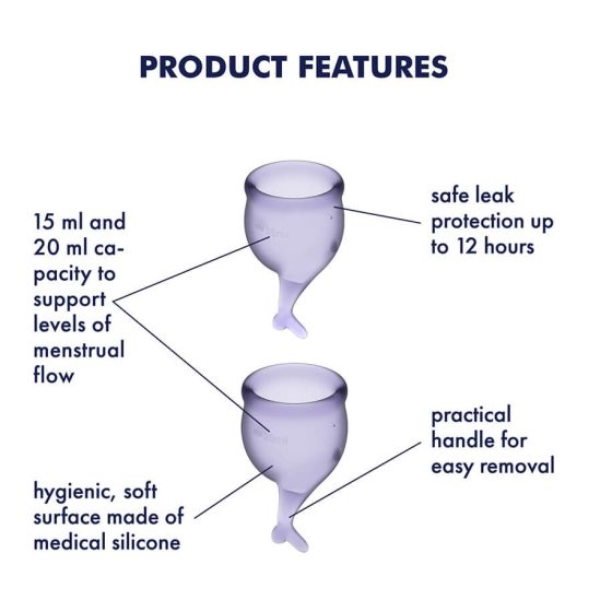 Satisfyer Feel Secure - sada menstruačních kalíšků s ocáskem (fialová) - 2ks