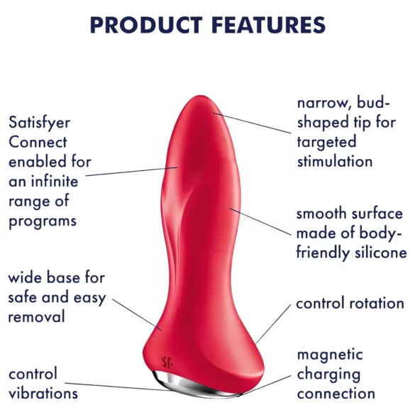 Satisfyer - anální vibrátor s korálky - rotační plug - silikon červený