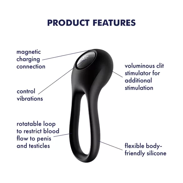 Satisfyer Majestic Duo - vibrační vodotěsný erekční kroužek - černý, dobíjecí