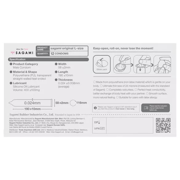 Sagami Original 0,02 L - kondom - 58 mm - 12 ks