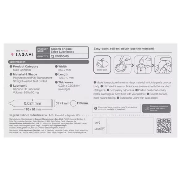 Sagami Original 0.02 - extra lubrikovaný kondom - 55mm - 12 ks