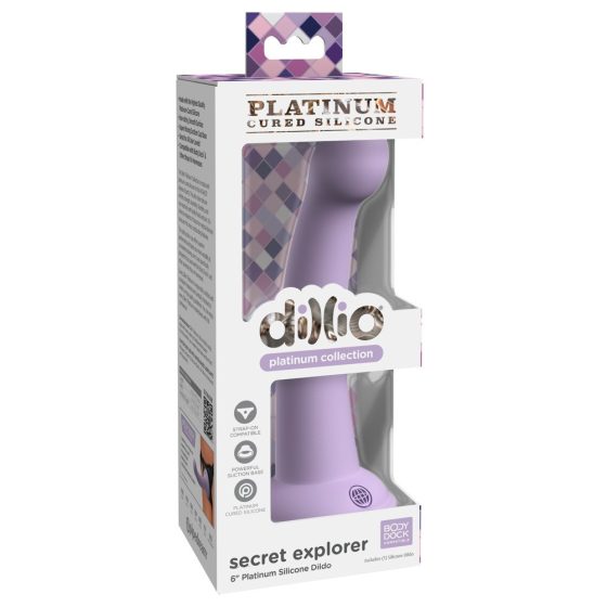 Dillio Secret Explorer - silikonové dildo s lepivými prsty (17 cm) - fialové