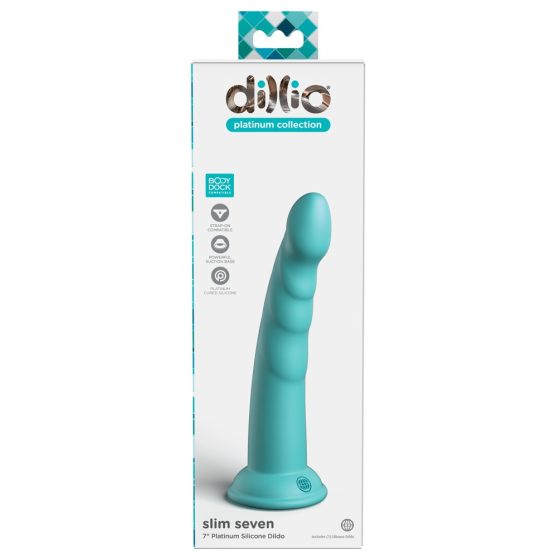 Dillio Slim Seven - stimulační dildo s lepkavými prsty (20 cm) - tyrkysové
