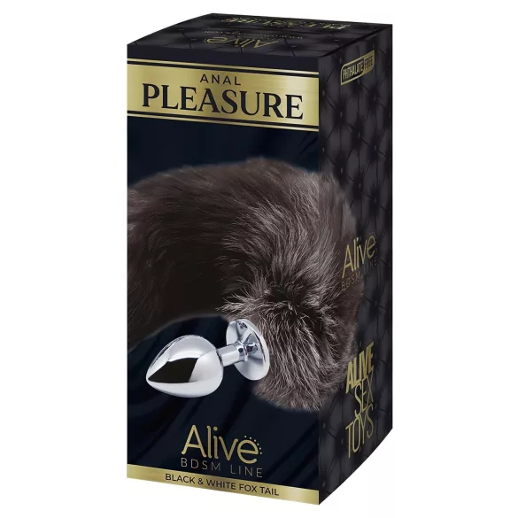 Alive - anální kolík střední s liščím ocasem - stříbrný
