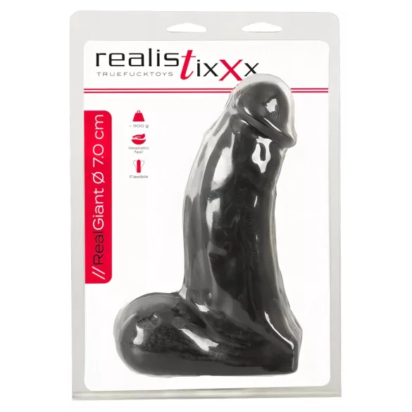 Realistixxx - realistický dildo s varlaty - velký - černý - 22 cm