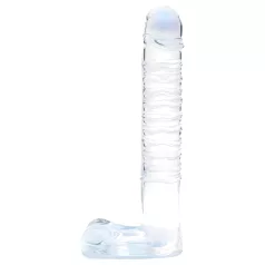 Clarity - skleněné dildo s varlaty - průhledné