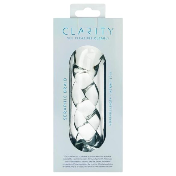Clarity - skleněné dildo s pleteným vzorem - čiré