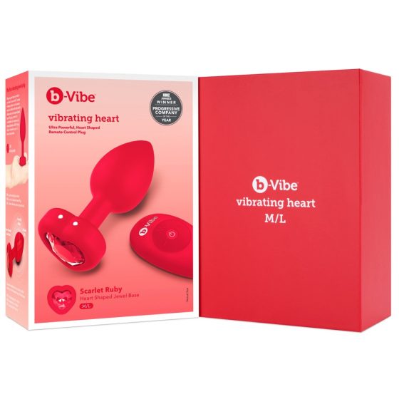 b-vibe heart - bezdrátový anální vibrátor s rádiem (červený)