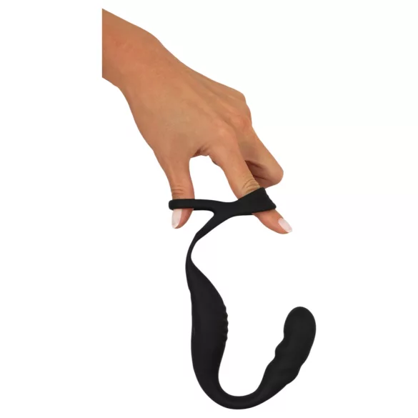 Rebel - vibrátor na prostatu s kroužkem na penis a varlata - černý