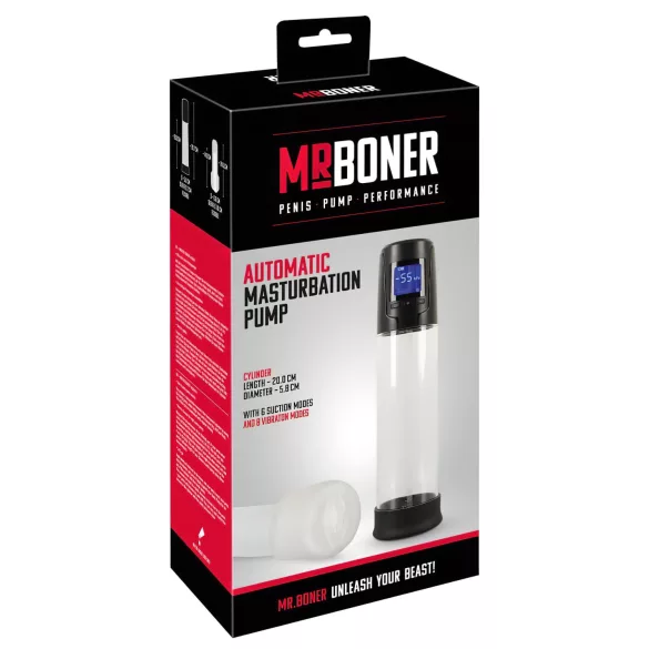 Mister Boner - automatická vakuová pumpa na penis - dobíjecí - černá/průhledná