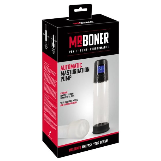 Mister Boner - automatická pumpa na penis na baterie (černá-průhledná)