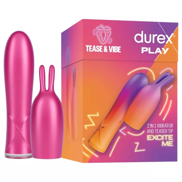 Durex Tease & Vibe - vibrátor s nástavcem na klitoris ve tvaru králíčka - růžový