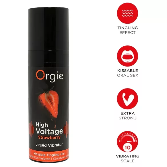 Orgie High Voltage - tekutý vibrátor - jahoda - 15 ml