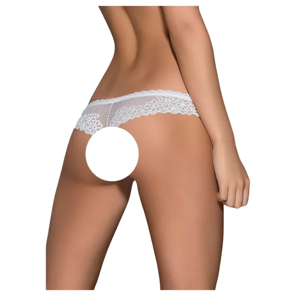 Obsessive - dámské otevřené tanga - květinový vzor, mašle - bílá - L/XL