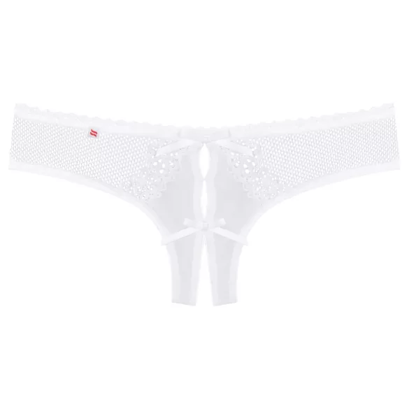 Obsessive - dámské otevřené tanga - květinový vzor, mašle - bílá - L/XL
