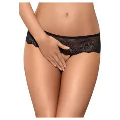   Obsessive Merossa - dámské tanga s kamínky a otevřeným klínem - černé - 2XL/3XL
