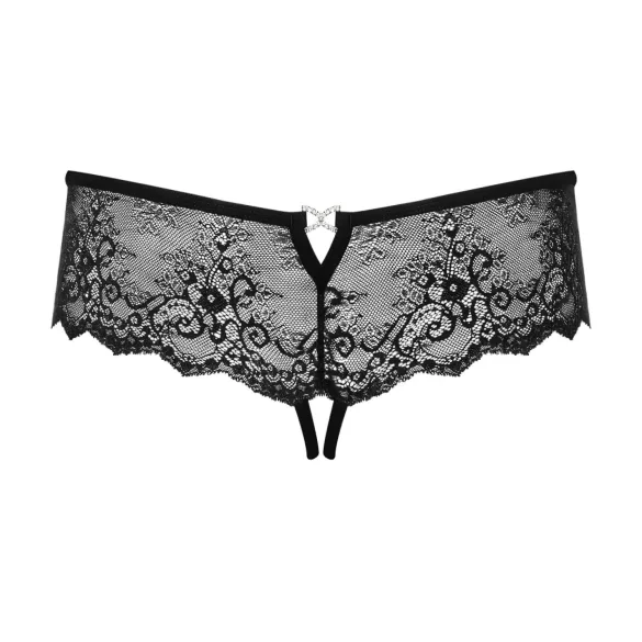 Obsessive Merossa - dámské tanga s kamínky a otevřeným klínem - černé - 2XL/3XL