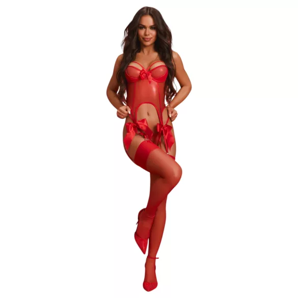 Obsessive Gifty - korzet a otevřené tanga set (červená) - L/XL