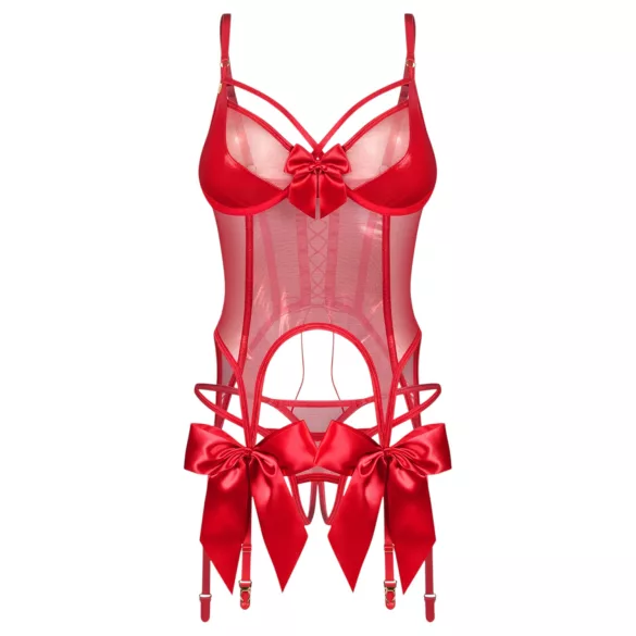 Obsessive Gifty - korzet a otevřené tanga set (červená) - L/XL