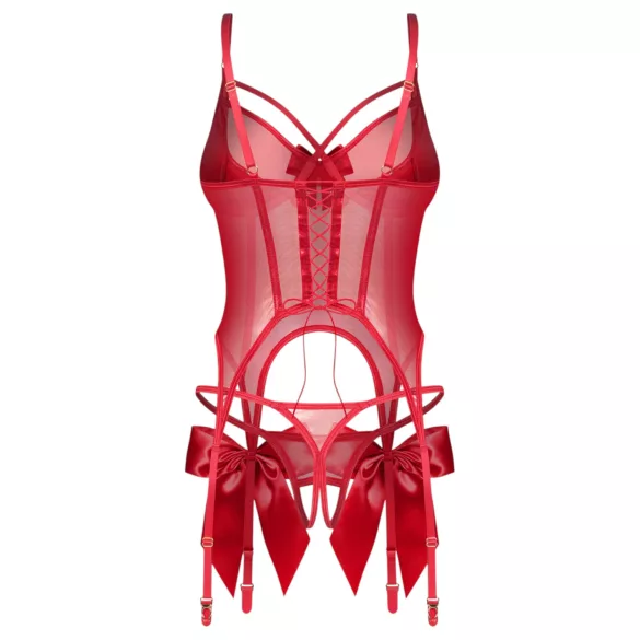 Obsessive Gifty - korzet a otevřené tanga set (červená) - L/XL