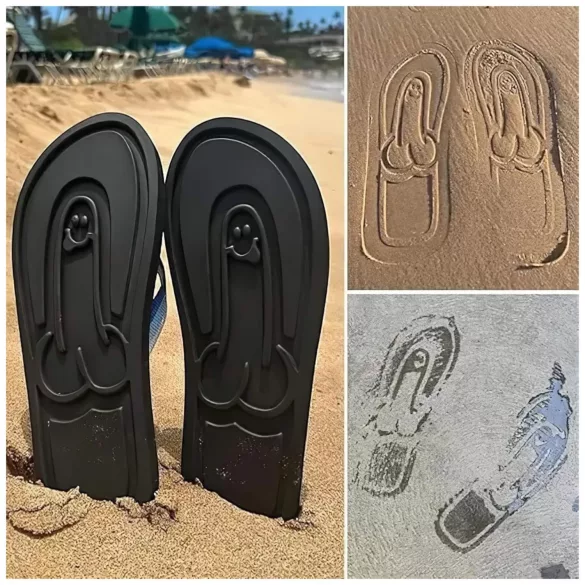 Flip-flop pantofle - penis motiv - černé - 42/43