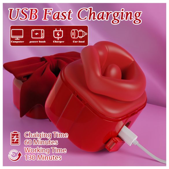 SEX HD Lovely Kiss - vibrátor s lízáním a sáním - červený