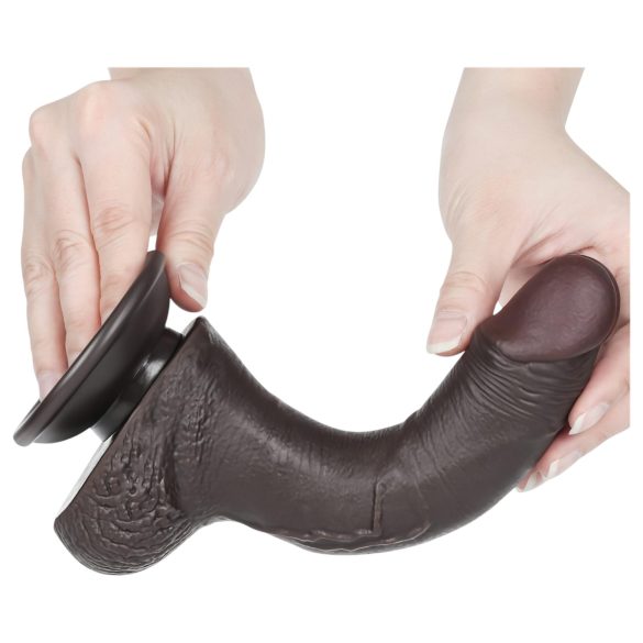 Lovetoy Sliding-Skin - přísavkový dvouvrstvý dildo - 19,5 cm (hnědý)