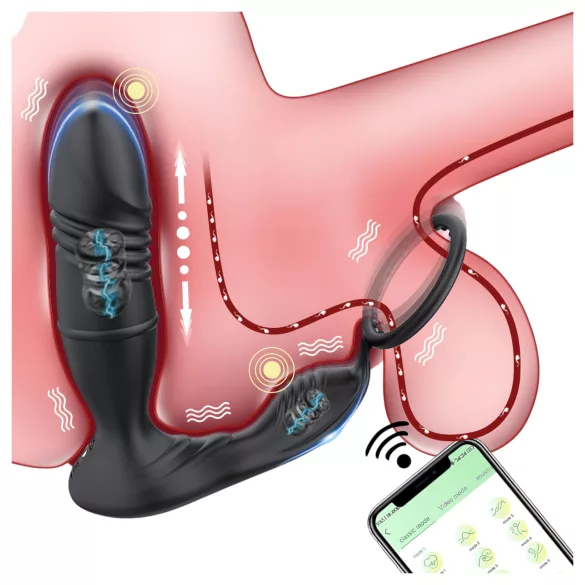 AlvUp - chytrý vibrační stimulátor prostaty s erekčním kroužkem - černý