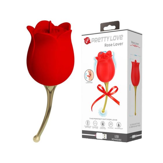 Pretty Love Rose Lover - nabíjecí klitorisový vibrátor 2v1 s jazykem (červený)