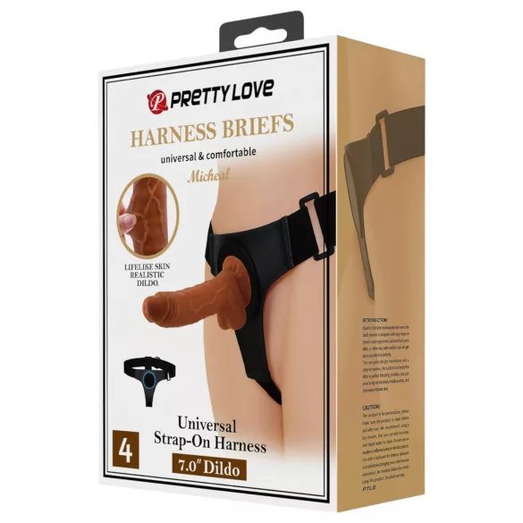 Pretty Love - postroj s dildem - univerzální, 17 cm, černý