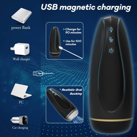 Sex HD Hawk - nabíjecí, vibrační-sací masturbátor (černo-bílý)