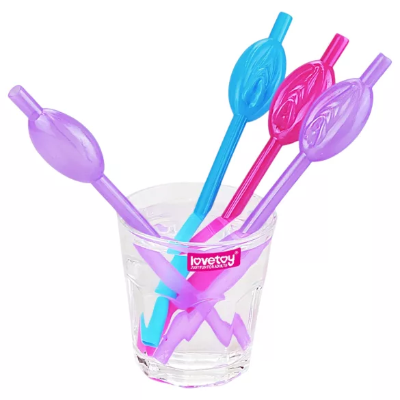 Lovetoy - brčková sada s motivem vagíny - růžová/modrá/fialová