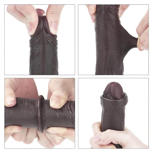 Lovetoy - dildo s pohyblivou kůží - dvouvrstvý - 18 cm - hnědý