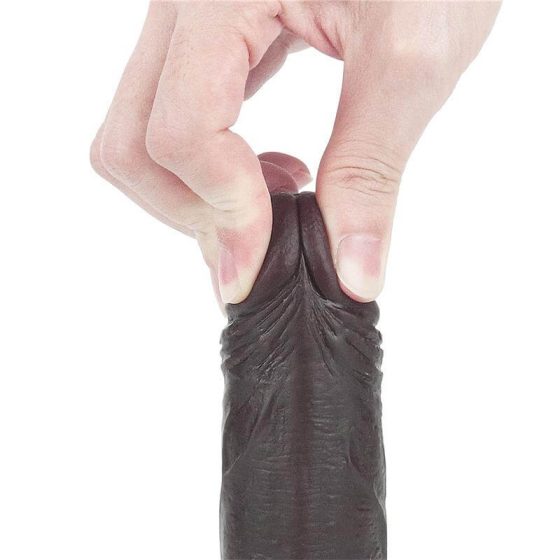 Lovetoy Sliding-Skin - dvouvrstvé dildo s lepicí podložkou - 18 cm (hnědé)