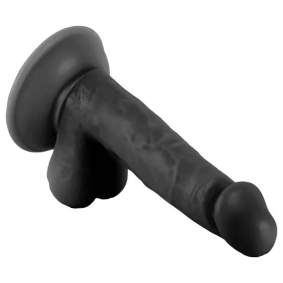 Mr. Rude - připínací dildo s varlaty - 17 cm (černé)