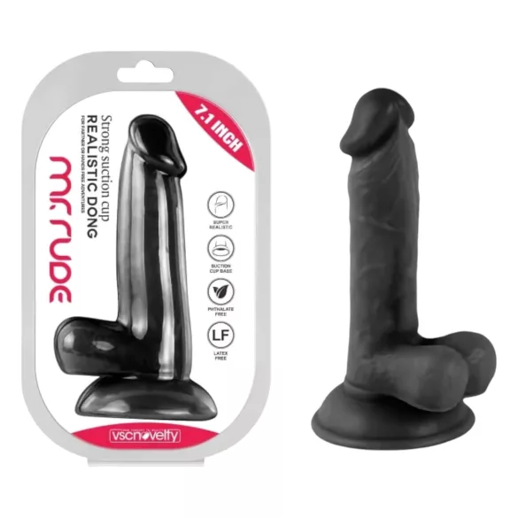 Mr. Rude - realistický dildo s přísavkou a varlaty - černé 17 cm