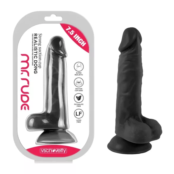 Mr. Rude - realistický dildo s přísavkou a varlaty - 19 cm - černý