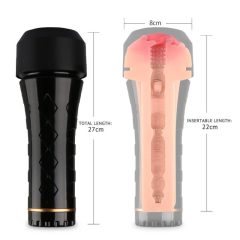   Tracys Dog Cup - masturbátor realistická vagína v pouzdře (černý-tělová barva)