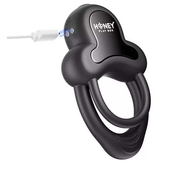 Honey Play Box Anello - Appem ovládaný vibrační erekční kroužek na penis a varlata pro muže (černý)