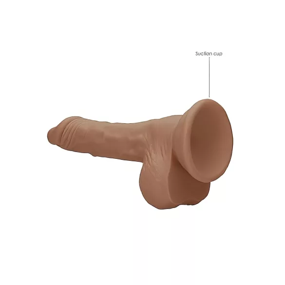 RealRock - realistické dildo s varlaty - 17 cm - tmavá tělová barva