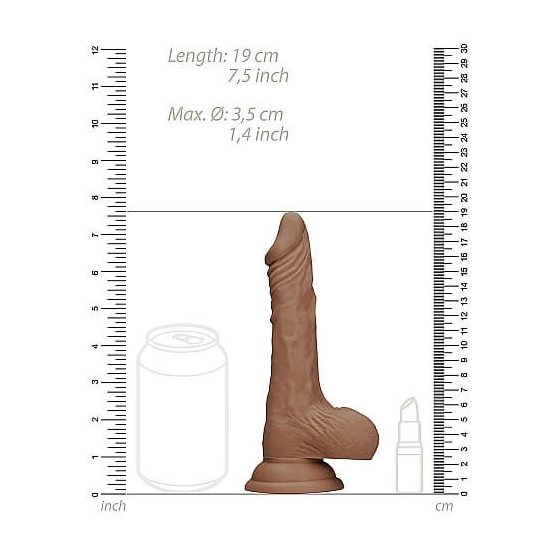 RealRock Dong 7 - realistické dildo s varlaty (17 cm) - tmavě přírodní