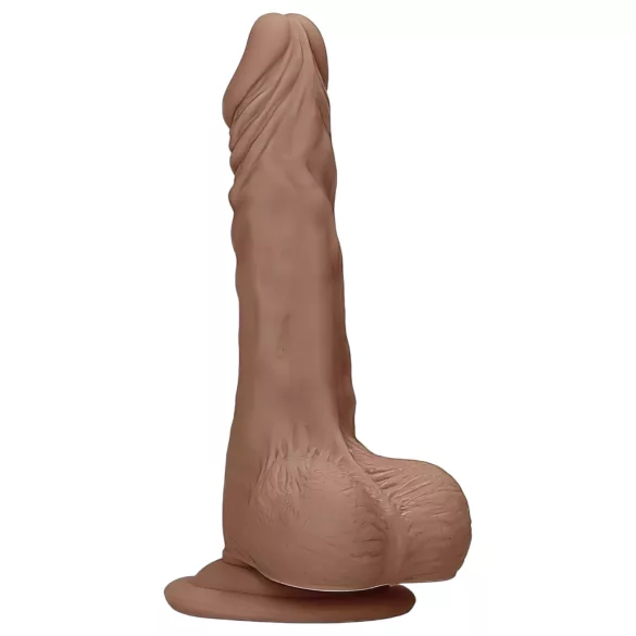 RealRock - realistické dildo s varlaty - 17 cm - tmavá tělová barva