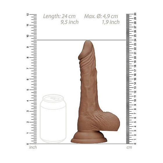 RealRock Dong 9 - realistické dildo s varlaty (23 cm) - tmavě přírodní