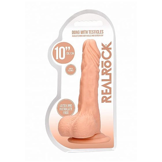 RealRock Dong 10 - realistické dildo s varlaty (25 cm) - přírodní
