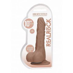   RealRock Dong 10 - realistické dildo s varlaty (25 cm) - tmavě přírodní