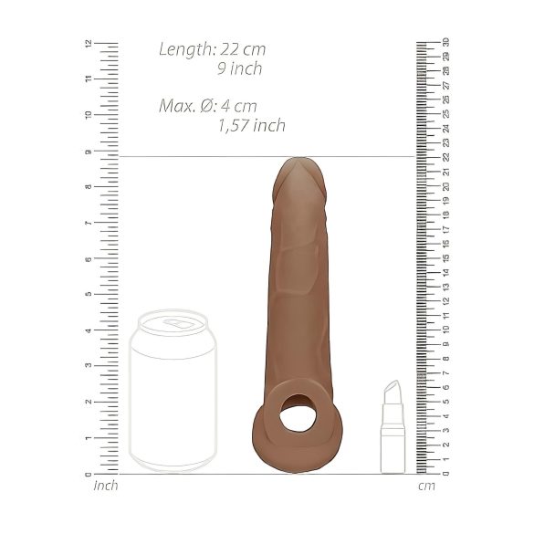 RealRock - návlek na penis - 21,5 cm - tmavá tělová barva