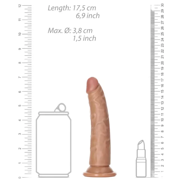 RealRock - realistický dildo - štíhlý tvar - 15,5 cm - tmavá tělová barva