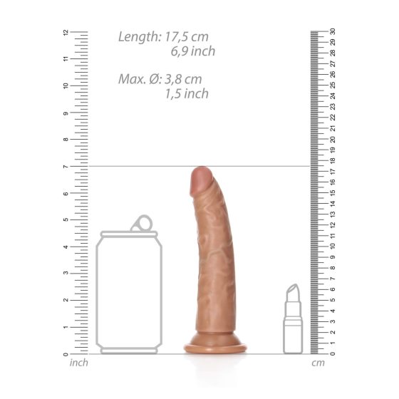 RealRock Slim - připínací, realistické dildo - 15,5 cm (tmavě přírodní)